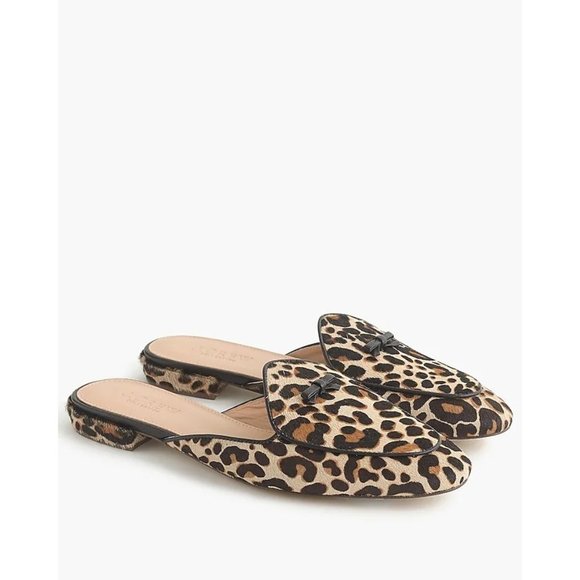 J. Crew Shoes - J.Crew Collection Piped Loafer Mules Calf Hair Leopard Print Size 8.5